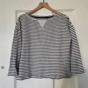 Alex Mill Navy and White Striped 3/4 Sleeve Top